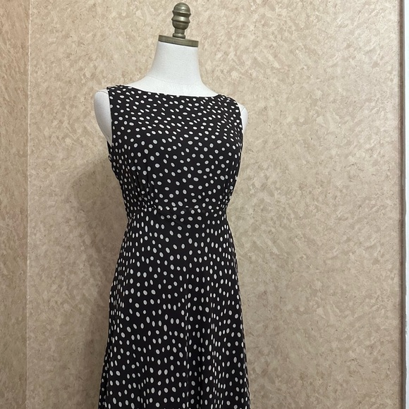 VTG Y2K 2000s Brown & White Polka Dot Mesh Layer Chiffon Sleeveless Maxi Dress - Picture 2 of 10